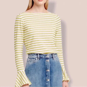 LAUREN Ralph Yellow Stripe Bell Sleeve Top - XL - NWT. K